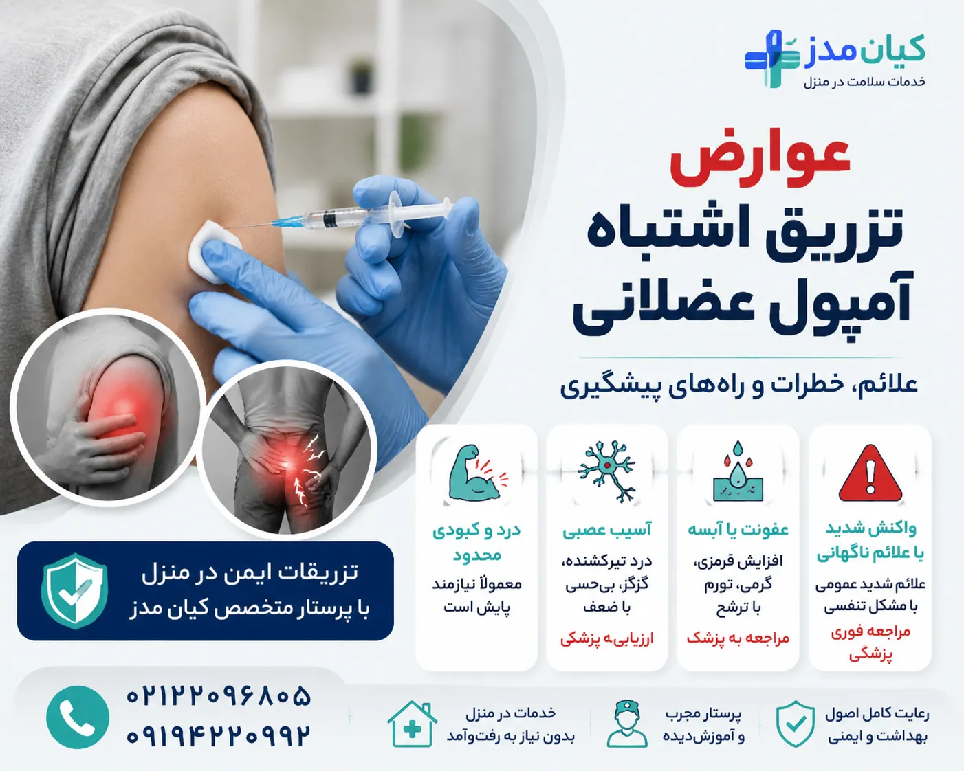 عوارض تزریق اشتباه آمپول عضلانی؛ علائم خطر، درمان و پیشگیری